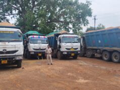 गरियाबंद पुलिस की कार्यवाही, अवैध रेत परिवहन करते 08 हाईवा ट्रक जप्त