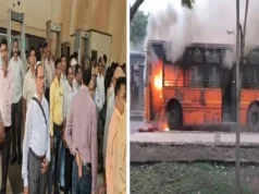 स्टाफ बस में आग के बाद मंत्रालय के बाहर जुटे कर्मचारी, पुरानी बसों से लेकर फिटनेस जांच तक उठाए कई सवाल