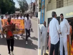 रायपुर में गौ माता के लिए साधु-संतों का हल्लाबोल, निगम मुख्यालय में गोबर डालकर प्रदर्शन; 3 दिन का अल्टीमेटम