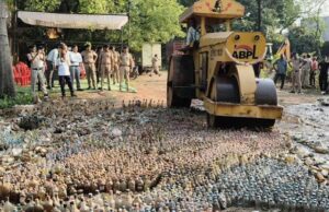 दुर्ग में बुलडोजर से नष्ट की गई 34 हजार लीटर शराब, 294 आबकारी मामलों में हुई थी जब्त